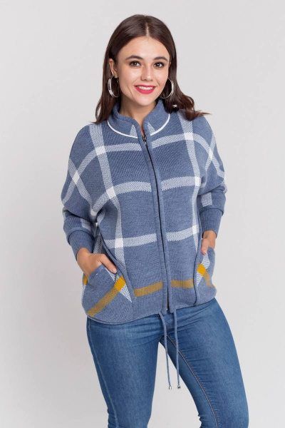 Жакет свободный стиль с накладными карманами и молнией BONADI М-1032 джинс - фото 1