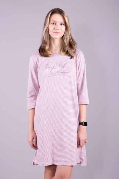 Домашняя сорочка из хлопка и трикотажа в розовом цвете 8 Марта 151230-3С630Д40-170,176 полоска-розовый - фото 1