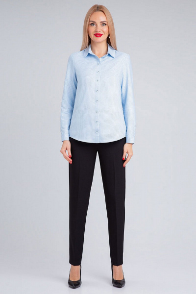 Голубая демисезонная хлопковая рубашка с кокеткой IVARI 421/1 голубой_горошек - фото 4