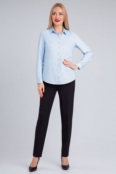 Голубая демисезонная хлопковая рубашка с кокеткой IVARI 421/1 голубой_горошек - фото 3