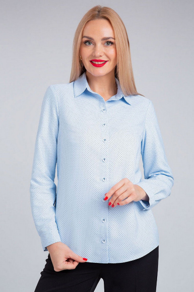 Голубая демисезонная хлопковая рубашка с кокеткой IVARI 421/1 голубой_горошек - фото 2