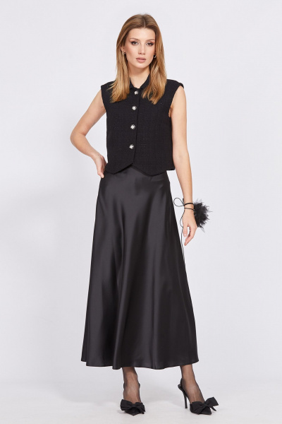 Черная миди юбка из плотного атласа с потайной молнией EOLA 2455.2 - фото 1