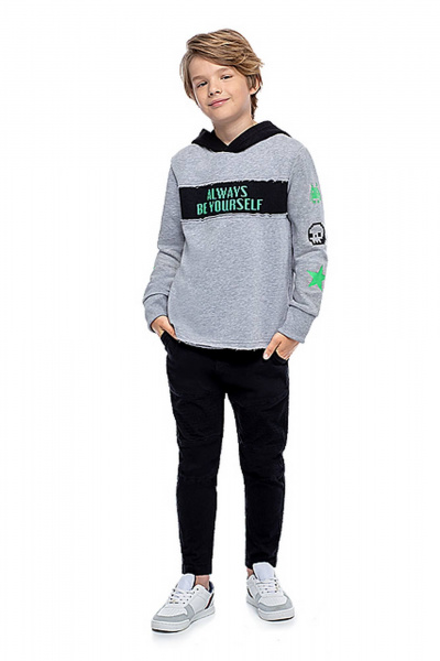 Демисезонный худи из трикотажа с принтом и полосой Bell Bimbo 192167 св.серый меланж - фото 2