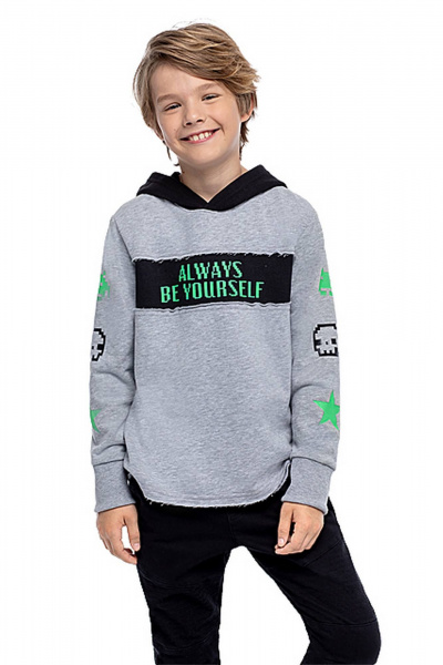 Демисезонный худи из трикотажа с принтом и полосой Bell Bimbo 192167 св.серый меланж - фото 1