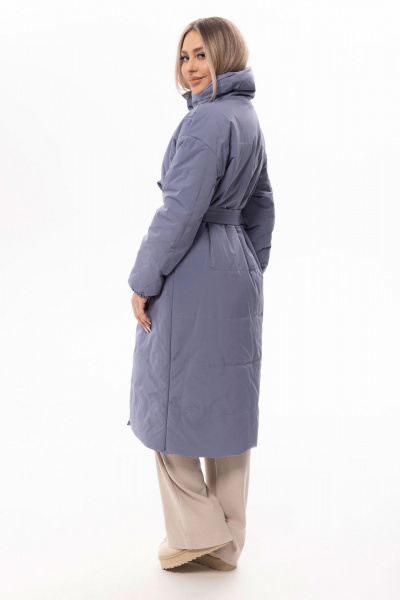 Демисезонное синее утепленное пальто с поясом Golden Valley 7138 синий - фото 2