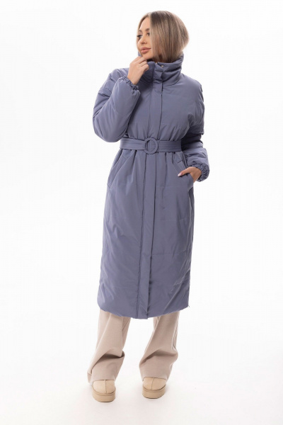 Демисезонное синее утепленное пальто с поясом Golden Valley 7138 синий - фото 1