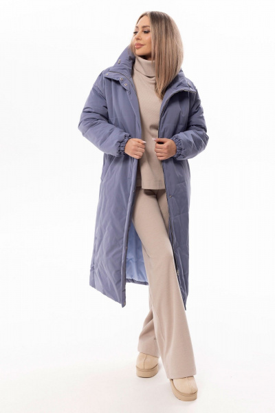 Демисезонное синее утепленное пальто с поясом Golden Valley 7138 синий - фото 3