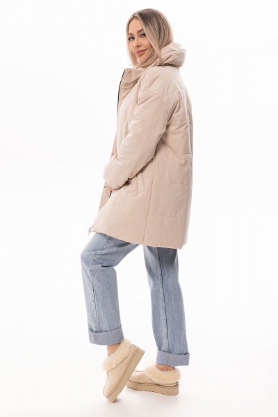 Утепленная бежевое куртка на молнии и съемным поясом Golden Valley 7137 бежевый - фото 4