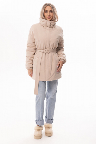Утепленная бежевое куртка на молнии и съемным поясом Golden Valley 7137 бежевый - фото 1