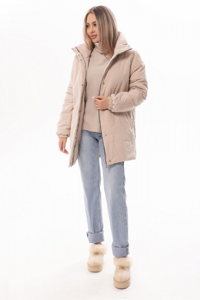 Утепленная бежевое куртка на молнии и съемным поясом Golden Valley 7137 бежевый - фото 3
