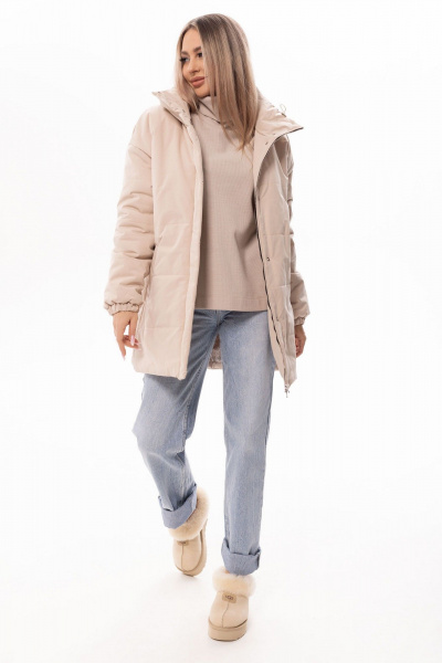 Утепленная бежевое куртка на молнии и съемным поясом Golden Valley 7137 бежевый - фото 2