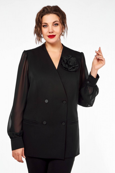 Элегантный костюм с двубортным жакетом и зауженными брюками Ольга Стиль С-830 черный - фото 4