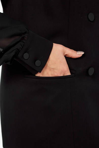 Элегантный костюм с двубортным жакетом и зауженными брюками Ольга Стиль С-830 черный - фото 3