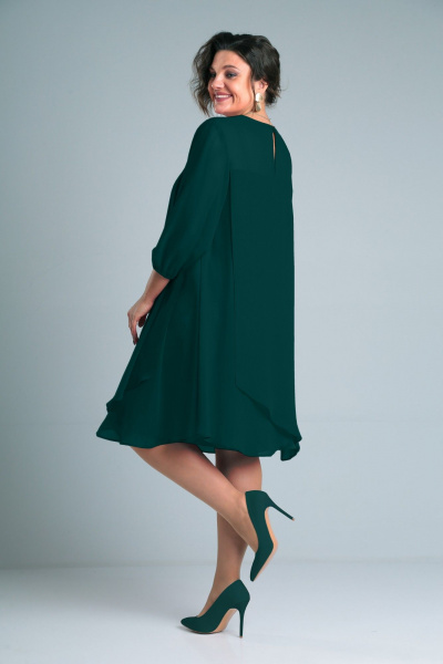 Платье свободного силуэта из шифона с кокетками БагираАнТа 923/1 изумруд - фото 4