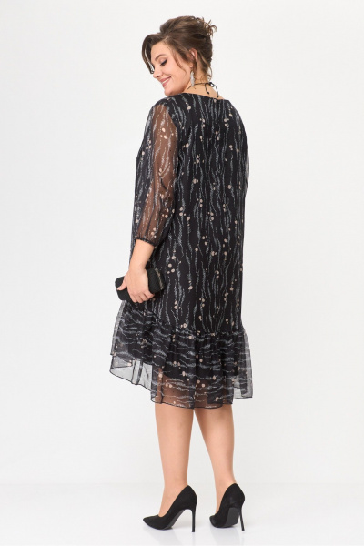 Черное трапециевидное платье из шифона с украшением БагираАнТа 835 дизайн"горошки" - фото 7