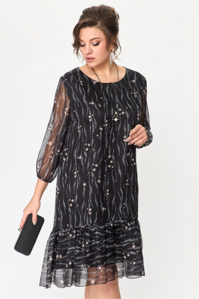 Черное трапециевидное платье из шифона с украшением БагираАнТа 835 дизайн"горошки" - фото 4