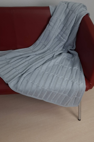 Качественный вязаный серый плед в объемной вязке косы Romgil РВ0064-АК6 светло-серый - фото 2