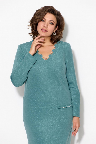 Бирюзовое нарядное платье из трикотажа с люрексом и стразами Koketka i K 1108 мята - фото 7