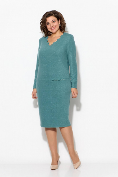 Бирюзовое нарядное платье из трикотажа с люрексом и стразами Koketka i K 1108 мята - фото 2