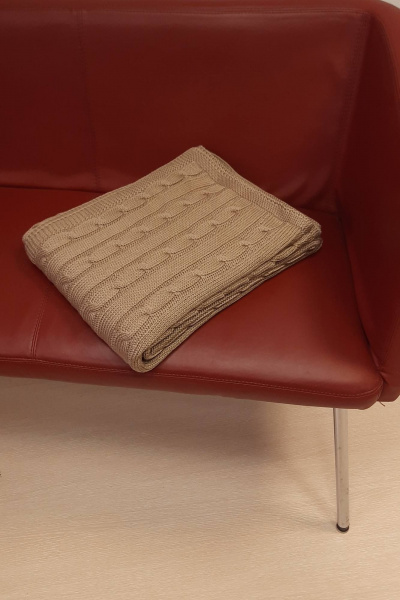 Бежевый крупногабаритный плед в вязке косы для уюта и комфорта Romgil РВ0069-ШЕ6 кремовый_капучино - фото 3