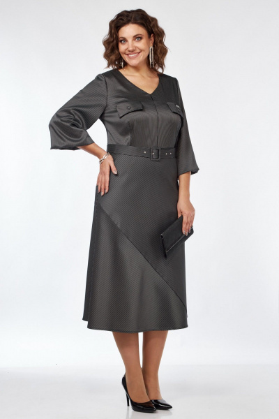 Серое демисезонное платье с вырезом В и талиевыми деталями Matini 3.1675 - фото 9