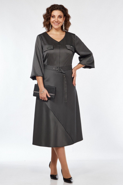 Серое демисезонное платье с вырезом В и талиевыми деталями Matini 3.1675 - фото 8