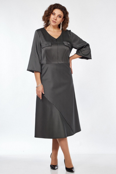 Серое демисезонное платье с вырезом В и талиевыми деталями Matini 3.1675 - фото 7