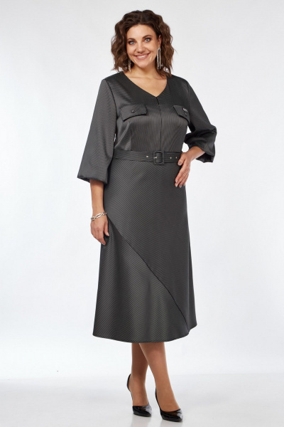 Серое демисезонное платье с вырезом В и талиевыми деталями Matini 3.1675 - фото 2