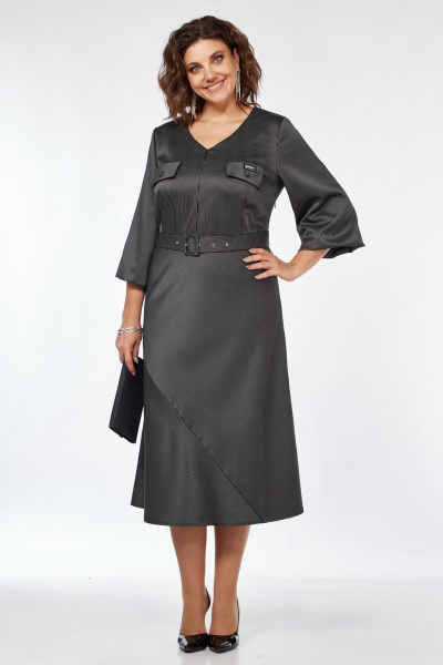 Серое демисезонное платье с вырезом В и талиевыми деталями Matini 3.1675 - фото 1