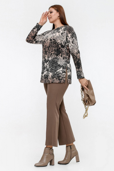 Джемпер женский приталенный из набивной ангора для демисезона La rouge 3331 беж-набивной - фото 3