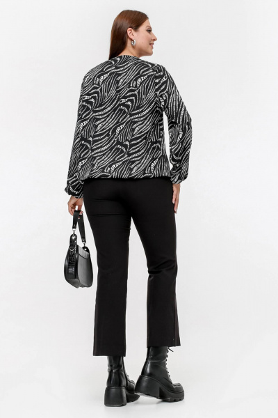 Демисезонная свободная блузка с вставками из сатина La rouge 6269 черный-(зебра) - фото 4