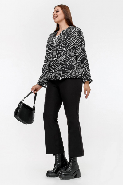 Демисезонная свободная блузка с вставками из сатина La rouge 6269 черный-(зебра) - фото 3