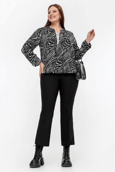 Демисезонная свободная блузка с вставками из сатина La rouge 6269 черный-(зебра) - фото 2