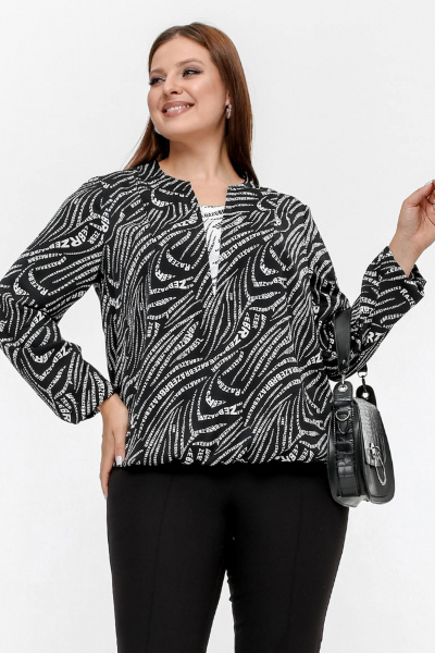 Демисезонная свободная блузка с вставками из сатина La rouge 6269 черный-(зебра) - фото 1