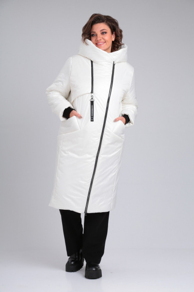 Демисезонное оверсайз пальто с асимметричной застёжкой-молнией Диомант 1935 белый - фото 1
