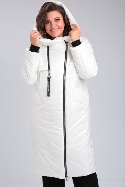 Демисезонное оверсайз пальто с асимметричной застёжкой-молнией Диомант 1935 белый - фото 5