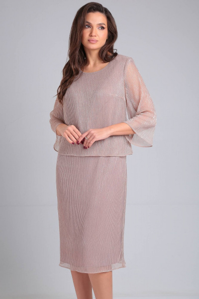 Платье двухъярусное на трикотажной подкладке с блестящим лифом LeNata 16365 пудра - фото 3