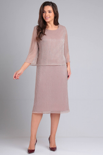 Платье двухъярусное на трикотажной подкладке с блестящим лифом LeNata 16365 пудра - фото 2