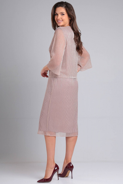 Платье двухъярусное на трикотажной подкладке с блестящим лифом LeNata 16365 пудра - фото 5