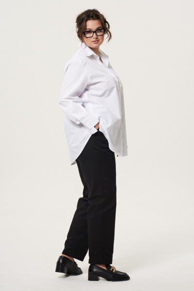 Рубашка с асимметричной манжетой и свободным силуэтом из хлопка GRATTO 4137 белый - фото 1