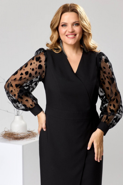 Платье из сетки с асимметричным запахом из текстиля Romanovich Style 1-2598 черный - фото 4