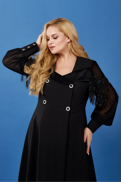 Черное платье с вырезом и бахромой на плечах Pretty 5102 черный - фото 8
