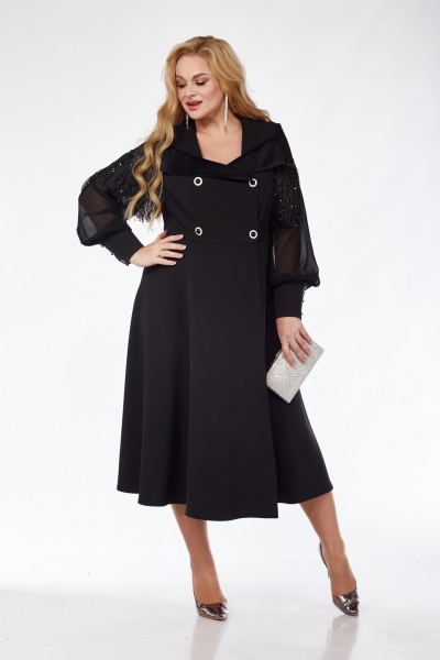 Черное платье с вырезом и бахромой на плечах Pretty 5102 черный - фото 6