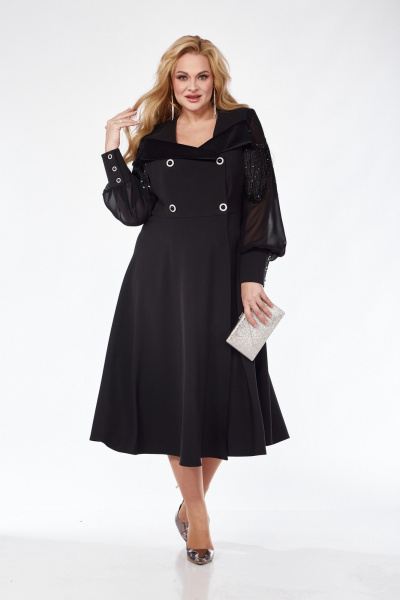 Черное платье с вырезом и бахромой на плечах Pretty 5102 черный - фото 1