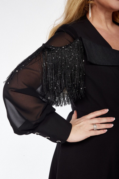Черное платье с вырезом и бахромой на плечах Pretty 5102 черный - фото 5