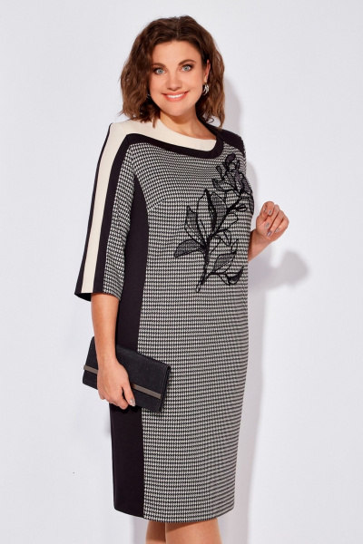 Платье демисезонное из вискозы с вертикальными линиями Tellura-L 1714 черный/светлая_отделка - фото 4