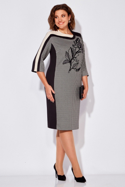 Платье демисезонное из вискозы с вертикальными линиями Tellura-L 1714 черный/светлая_отделка - фото 3