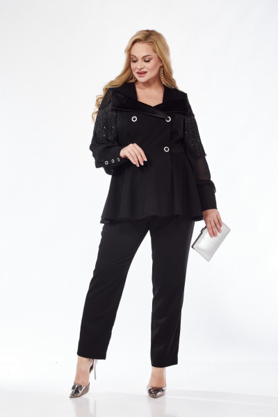 Комплект-двойка из жакета с баской и узкими брюками Pretty 5110 черный - фото 2