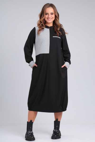 Черное бохо платье с карманами, подрезами и нашивками Angelina & Сompany 938 - фото 9