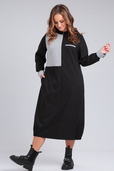 Черное бохо платье с карманами, подрезами и нашивками Angelina & Сompany 938 - фото 8